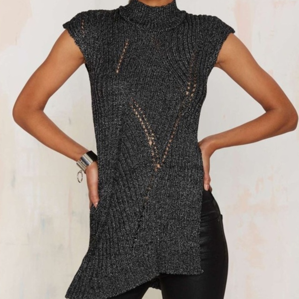 NWT Nasty Gal Foxiedox Knit Side Slit Mock Sweater - Picture 2 of 8